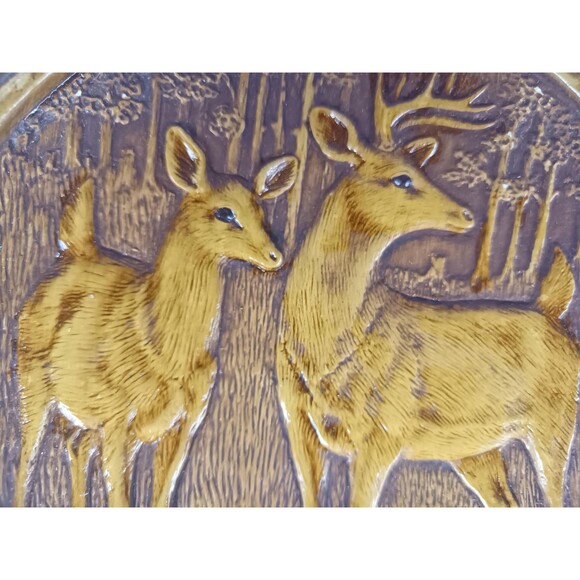 Orn A Craft Vintage Chalkware Deer Buck And Doe With Glass Dome Shelf/Desk Decor - Picture 2 of 10